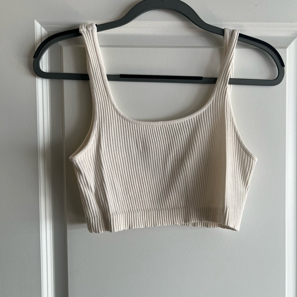 Garage Cream Ribbed Crop Tank Top